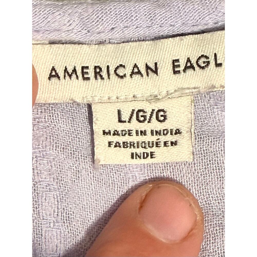 American Eagle Blue Tiered Peplum Blouse Open Back Long Sleeve Size L - Picture 7 of 9